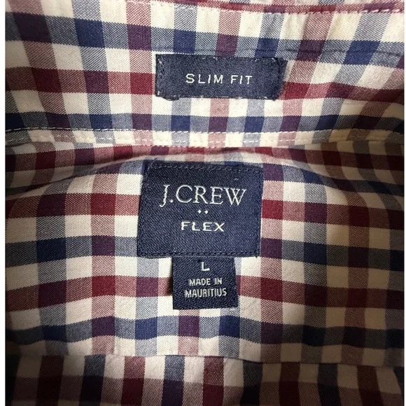 J. Crew Flex Slim Fit Gingham Check Button Down Shirt Men Large Red Blue Green - Picture 4 of 6
